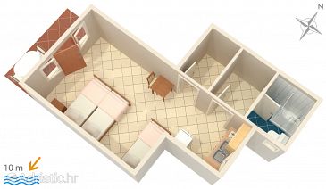 Plan Uvala Jedra, Plan u smještaju tipa studio-apartment, dopusteni kucni ljubimci i WIFI.