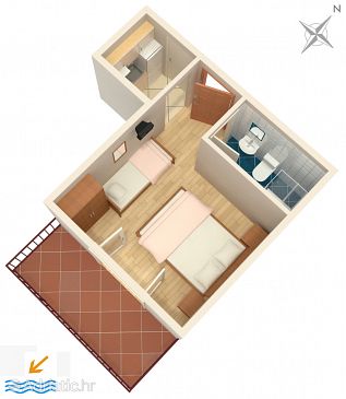 Plan Podgora, Plan u smještaju tipa studio-apartment, WIFI.