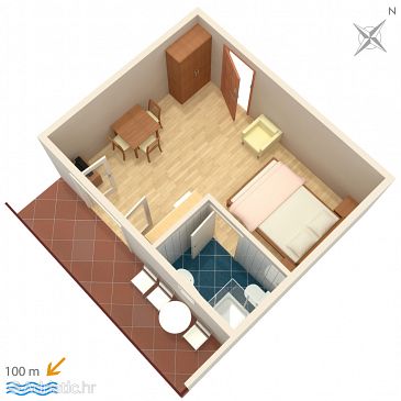 Plan Duće, Plan u smještaju tipa studio-apartment, WIFI.