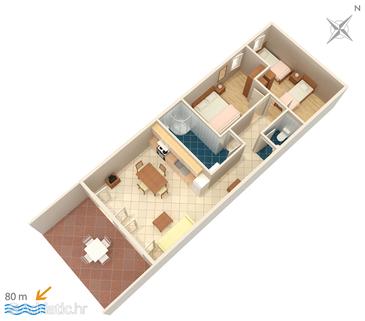 Plan Milna, Plan u smještaju tipa apartment, dopusteni kucni ljubimci i WIFI.