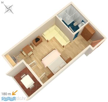 Plan Potočnica, Plan u smještaju tipa studio-apartment, dopusteni kucni ljubimci i WIFI.