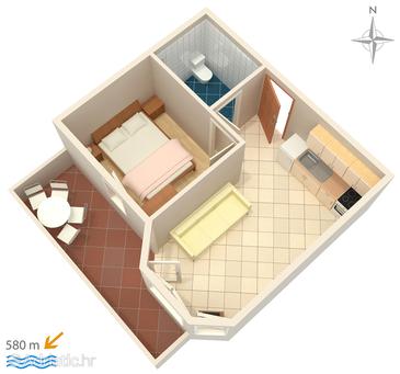 Plan Stara Novalja, Plan u smještaju tipa apartment, dopusteni kucni ljubimci i WIFI.