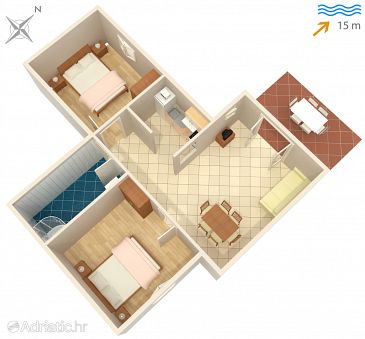 Plan Mudri Dolac, Plan u smještaju tipa apartment, dopusteni kucni ljubimci i WIFI.