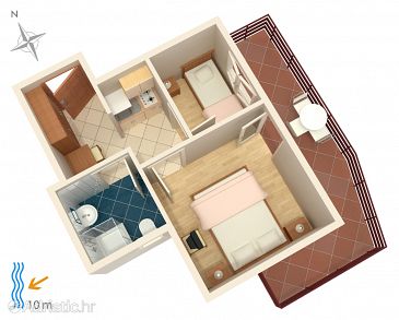 Plan Stara Novalja, Plan u smještaju tipa apartment.