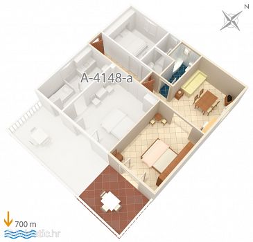 Plan Vlašići, Plan u smještaju tipa studio-apartment, dopusteni kucni ljubimci i WIFI.