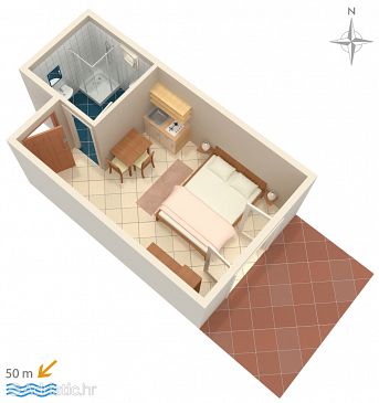 Plan Pag, Plan u smještaju tipa studio-apartment, dopusteni kucni ljubimci i WIFI.