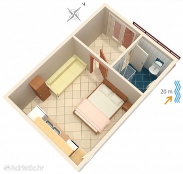 Plan Bilo, Plan u smještaju tipa studio-apartment.