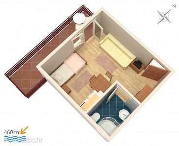 Plan Vodice, Plan u smještaju tipa studio-apartment.