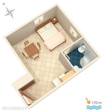 Plan Duće, Plan u smještaju tipa studio-apartment.