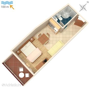 Plan Drašnice, Plan u smještaju tipa studio-apartment, WIFI.