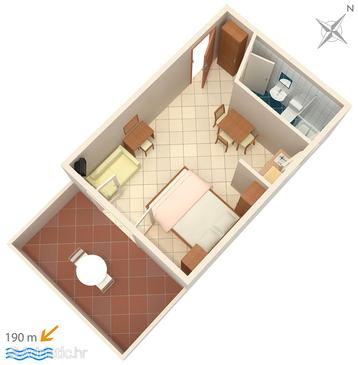 Plan Kampor, Plan u smještaju tipa studio-apartment, dopusteni kucni ljubimci i WIFI.