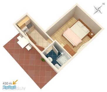 Plan Gradac, Plan u smještaju tipa studio-apartment, WIFI.