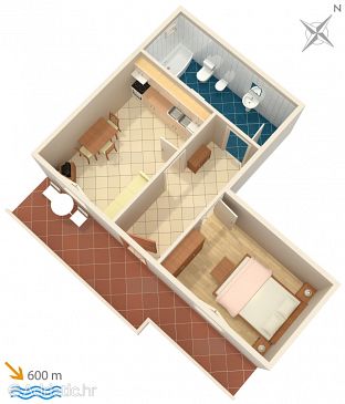 Plan Krk, Plan u smještaju tipa apartment, dopusteni kucni ljubimci i WIFI.