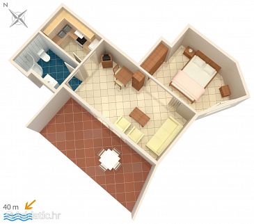 Plan Punat, Plan u smještaju tipa apartment.