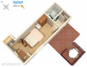 Plan Malinska, Plan u smještaju tipa studio-apartment, WIFI.