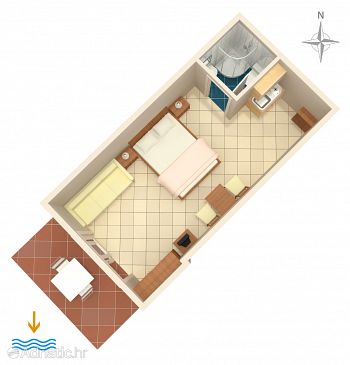 Plan Dramalj, Plan u smještaju tipa studio-apartment, WIFI.