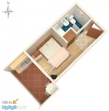 Plan Podgora, Plan u smještaju tipa studio-apartment, WIFI.