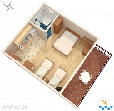 Plan Podaca, Plan u smještaju tipa studio-apartment, WIFI.