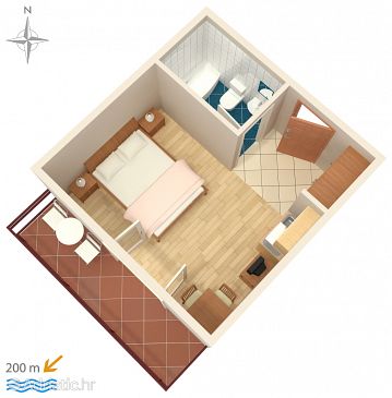 Plan Baška Voda, Plan u smještaju tipa studio-apartment.