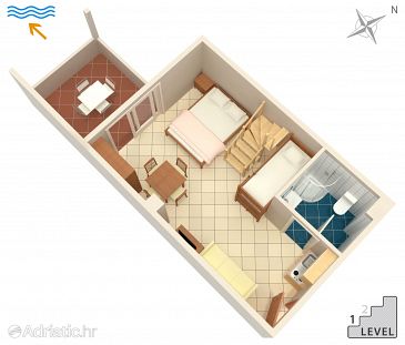 Plan Novalja, Plan u smještaju tipa studio-apartment, WIFI.